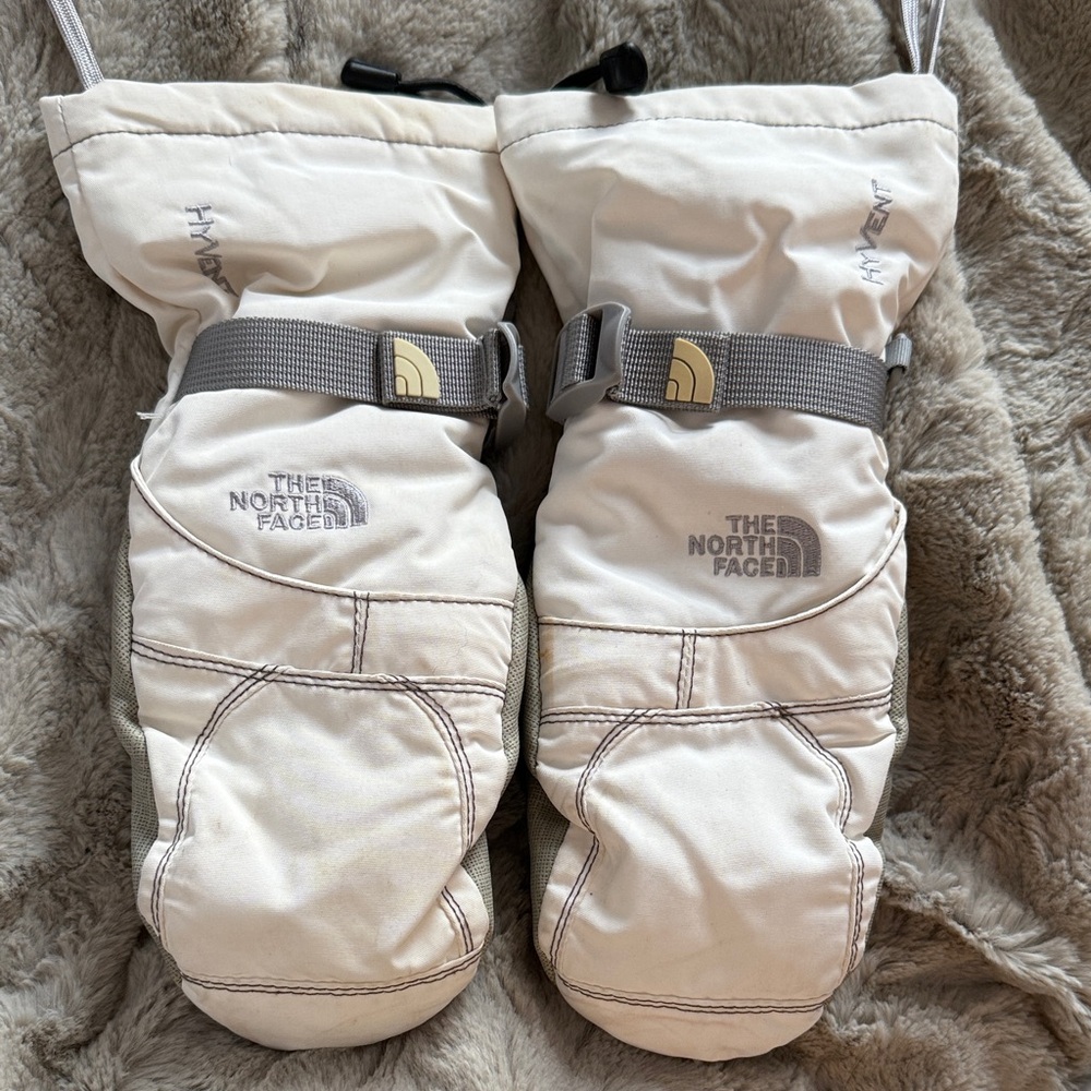 The North Face Cream Mittens with Gray Accents